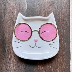 World Market Ceramic Hippie White Cat Spoon / Tea Bag / Catch All Dish